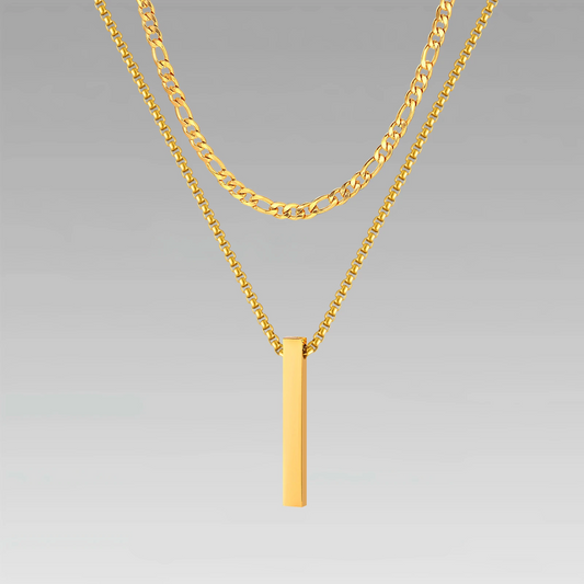 Box Chain Bar Pendant + Figaro Chain
