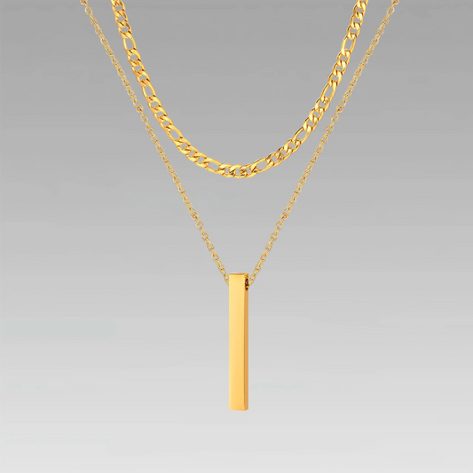 O Chain Bar Pendant + Figaro Chain